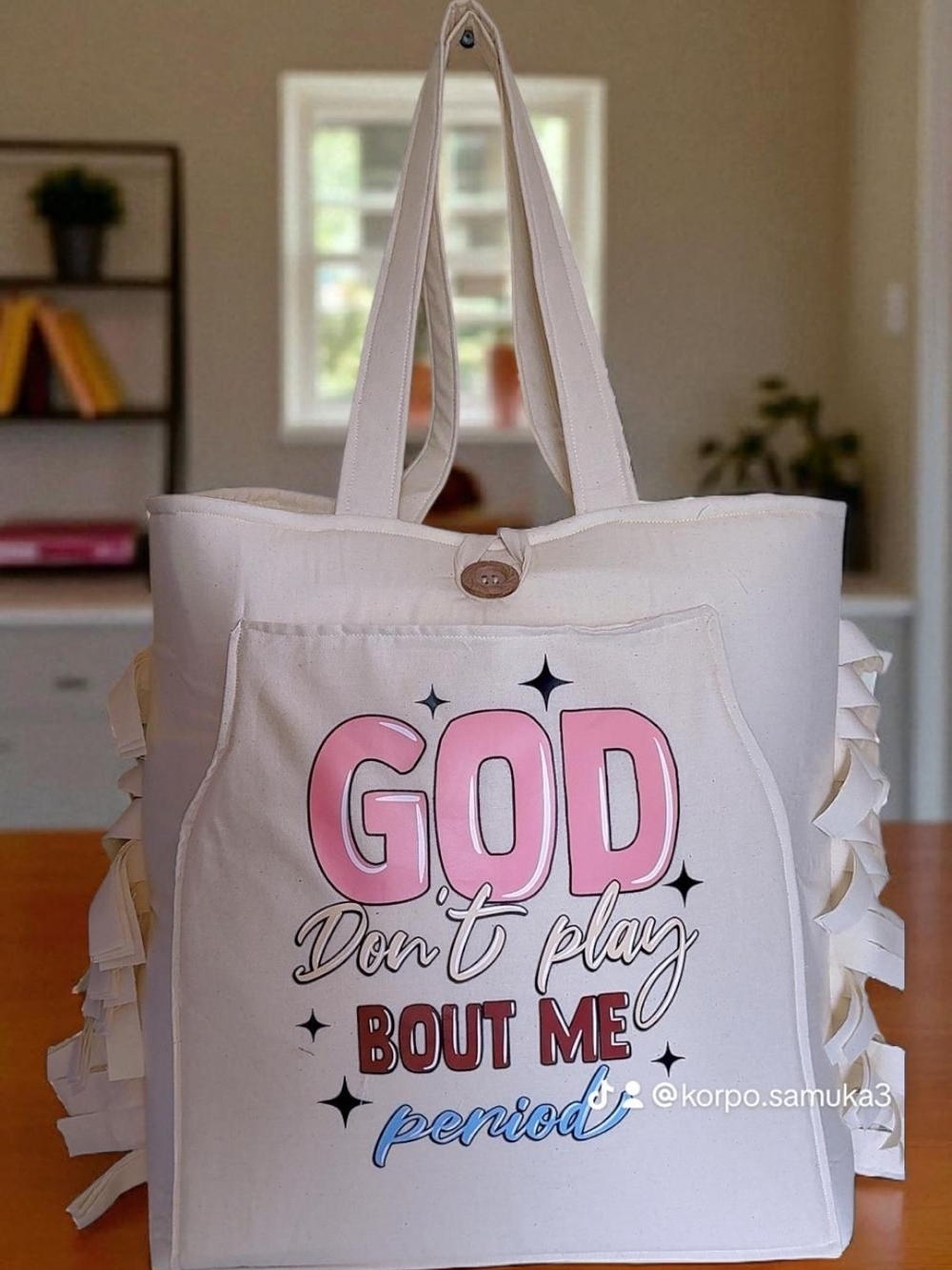 Canvas Statement Tote Bag with Pink Graphic